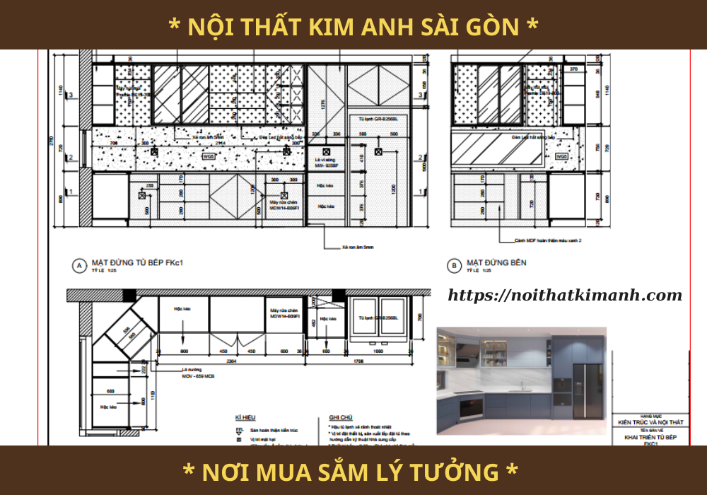 thiết kế 2Dchi tiết tủ bếp